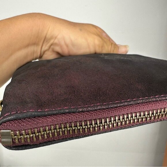 Anthropologie Women’s Maroon Leather Metallic Wristlet Small 5.5" X 7.5" - Picture 15 of 16